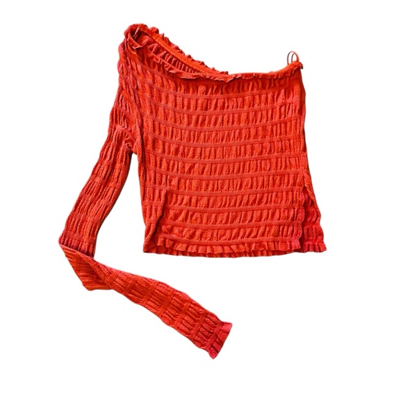 Free People Jasmine Washed Red One-Shoulder Long Sleeve Crop Top - Picture 4 of 6